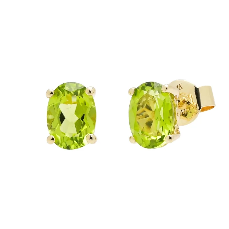 Oval Peridot Stud Earrings in 14kt Yellow Gold