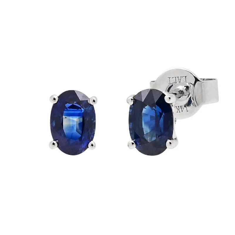 Oval Sapphire Stud Earrings in 14kt White Gold