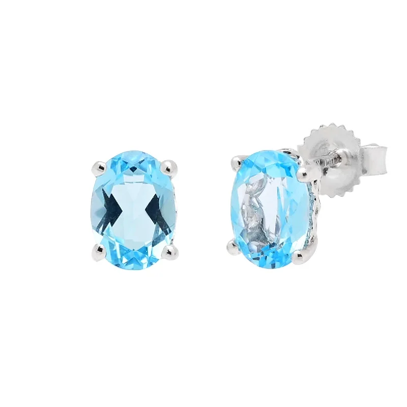 Oval Swiss Blue Topaz Stud Earrings in 14kt White Gold