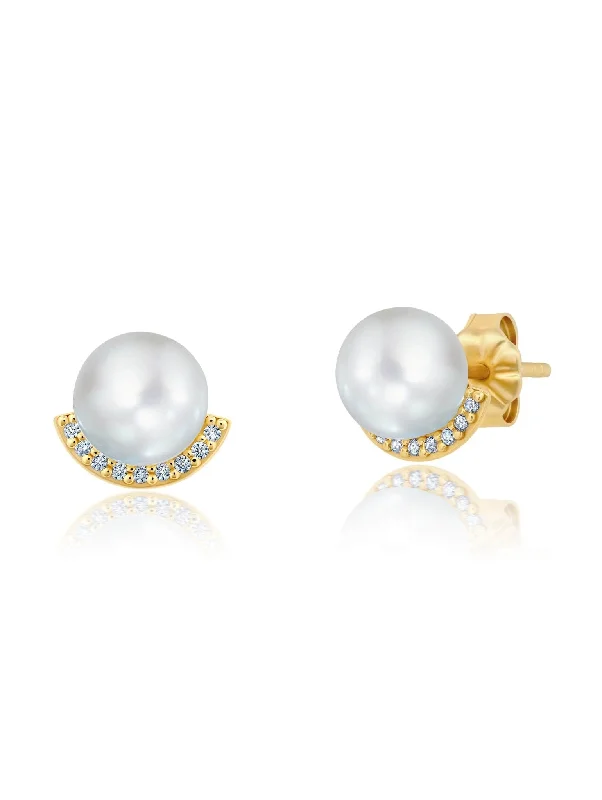 Pearl With Pave Border Stud Earrings