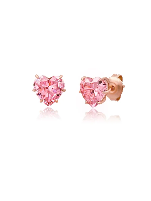 Pink Heart Shaped Stud Earrings