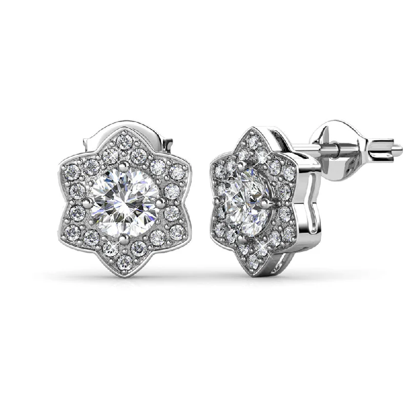 Poppy 18k White Gold Plated Stud Earrings with Swarovski Crystals