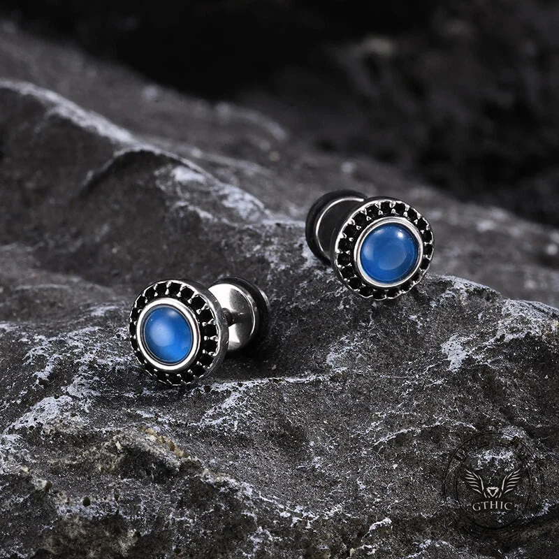 Punk Rock Round Gemstone Stainless Steel Stud Earrings