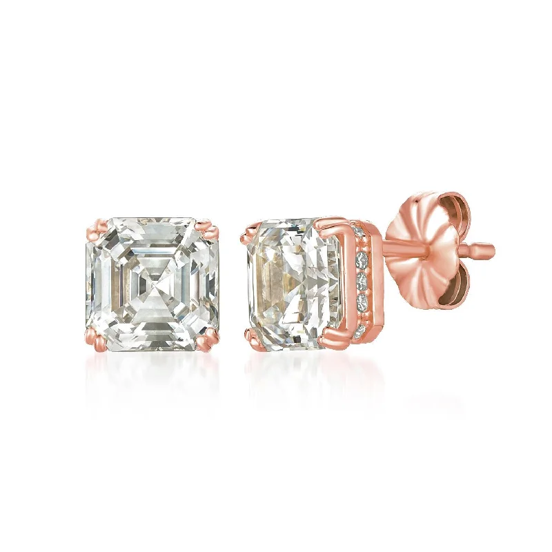 Royal Asscher Cut Stud Earrings Finished in 18kt Rose Gold