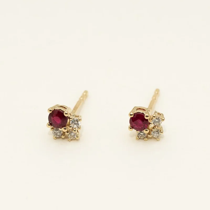 Ruby Stud Earrings in 14kt Yellow Gold with Diamonds (1/10ct tw)