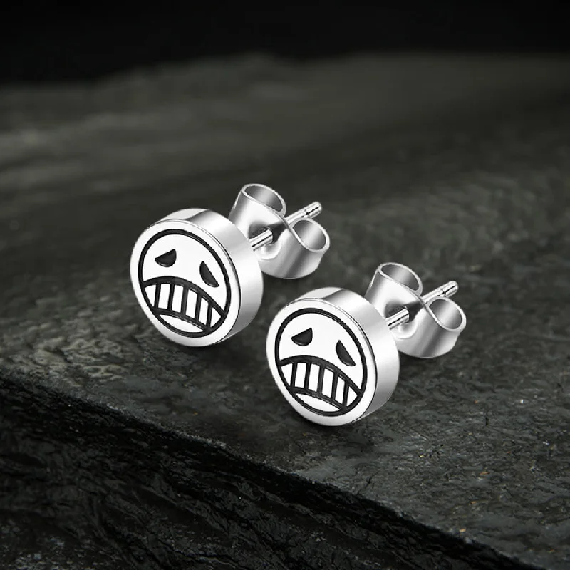 Sad Smiley Face Stainless Steel Stud Earrings