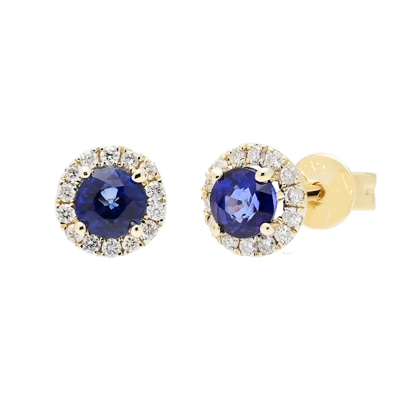 Sapphire Halo Stud Earrings in 14kt Yellow Gold with Diamonds (1/7ct tw)