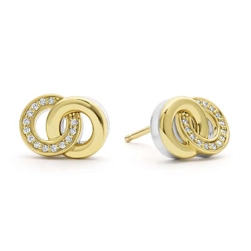 Signature Caviar Two-Tone Interlocking Diamond Stud Earrings