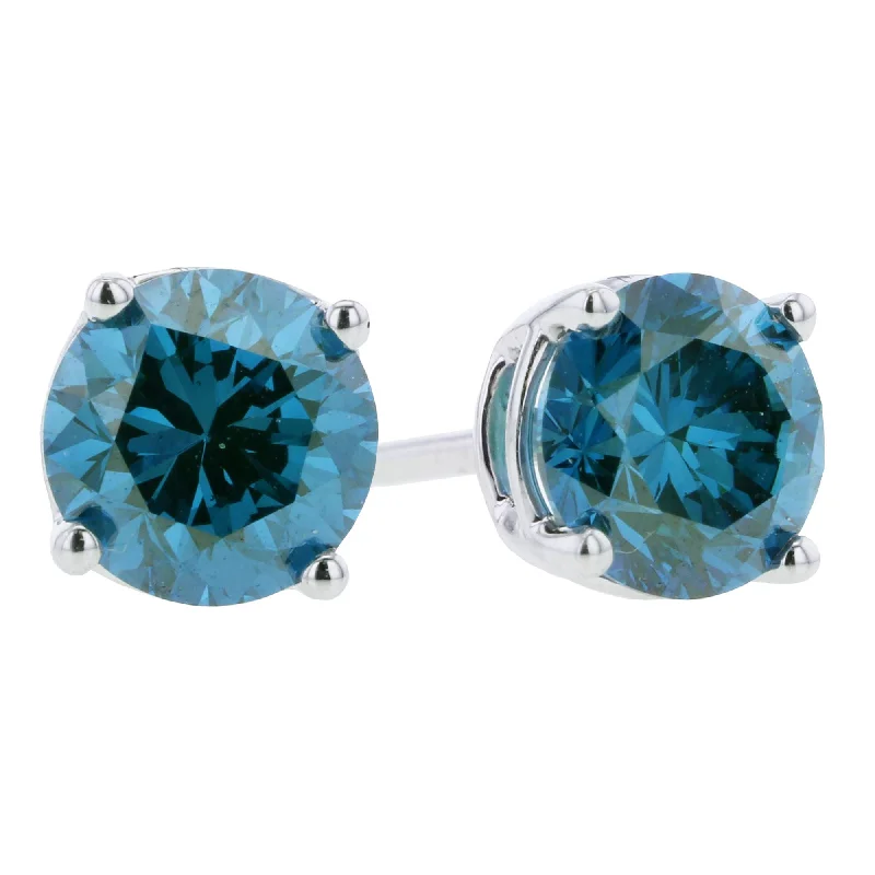 Sky Blue Diamond Stud Earrings 1 1/2ct