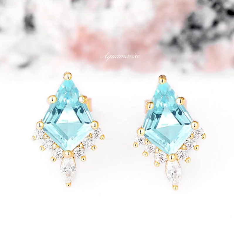 Skye Kite™  Kite Aquamarine Stud Earrings- 14K Yellow Gold Vermeil