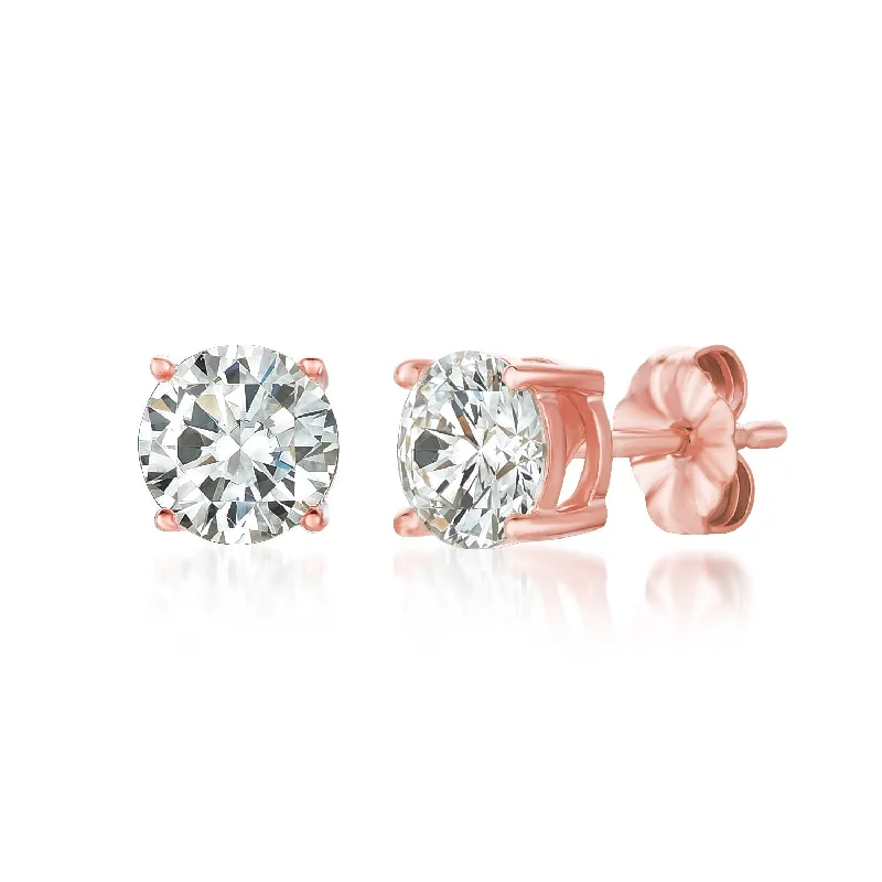 Solitaire Brilliant Stud Earrings Finished in 18kt Rose Gold - 2.0 Cttw