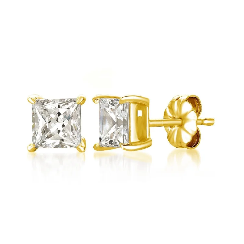 Solitaire Princess Stud Earrings Finished in 18kt Yellow Gold 3.0 Cttw