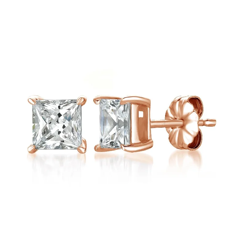 Solitaire Princess Stud Earrings 3.0 Cttw Finished in 18kt Rose Gold