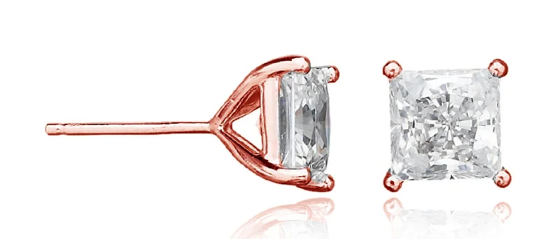 Solitaire Princess Stud Earrings Finished in 18kt Rose Gold - 2.50 Cttw Sale