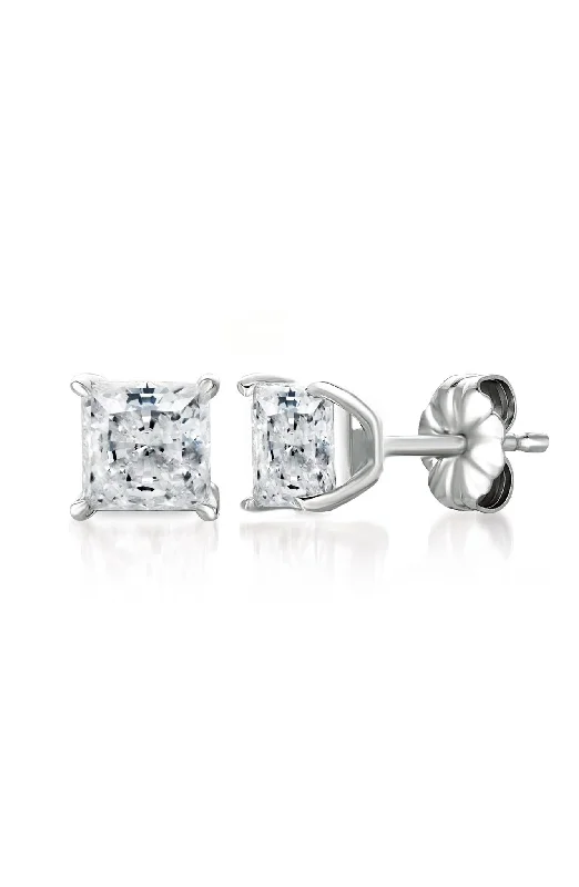 Solitaire Princess Stud Earrings Finished in Pure Platinum - 4.0 Cttw