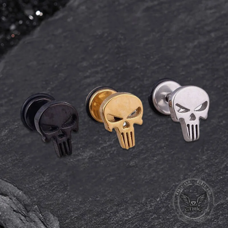 Spooky Stainless Steel Skull Stud Earrings