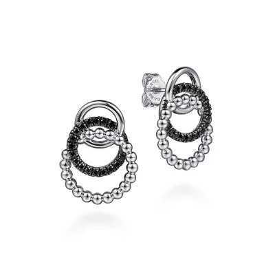 Sterling Silver Black Spinel Bujukan Link Stud Earrings