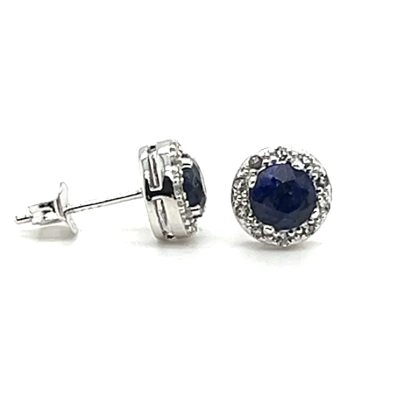 Sterling Silver Dyed Blue Sapphire & White Topaz Halo Stud Earrings by Samuel B.