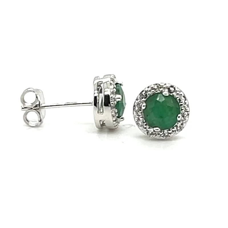 Sterling Silver Dyed Green Corundum & White Topaz Halo Stud Earrings by Samuel B.