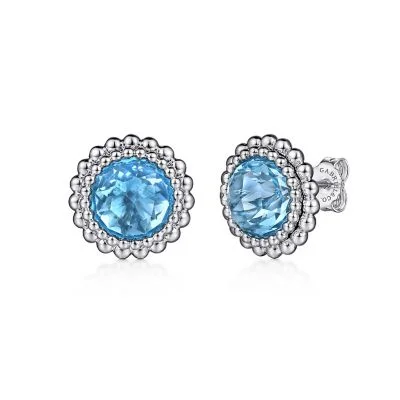 Sterling Silver Faceted Swiss Blue Topaz Bujukan Stud Earrings