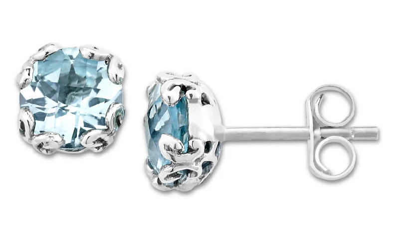 Sterling Silver Round Blue Topaz Stud Earrings by Samuel B.