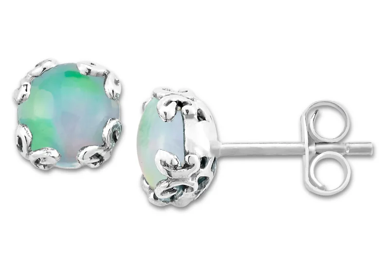 Sterling Silver Round Opal Stud Earrings by Samuel B.