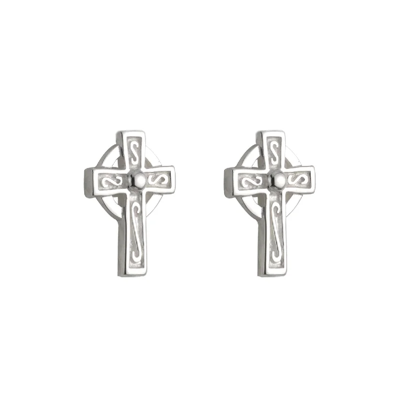 Silver Small Cross Stud Earrings