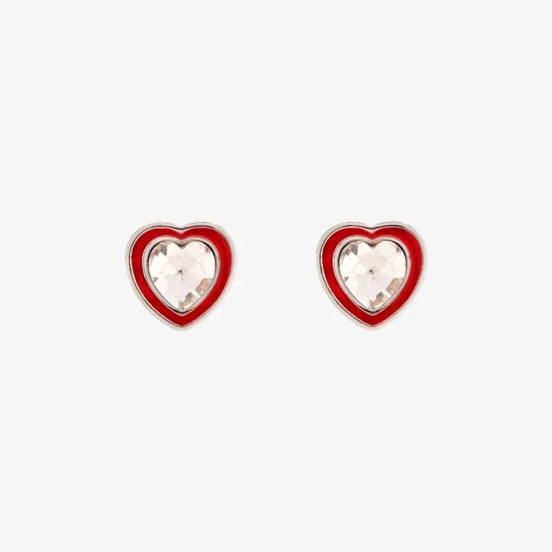 Stone & Enamel Heart Stud Earrings