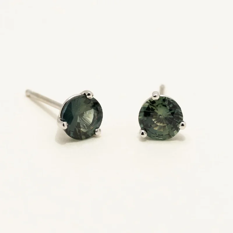 Teal Sapphire Stud Earrings in 14kt White Gold (5mm)