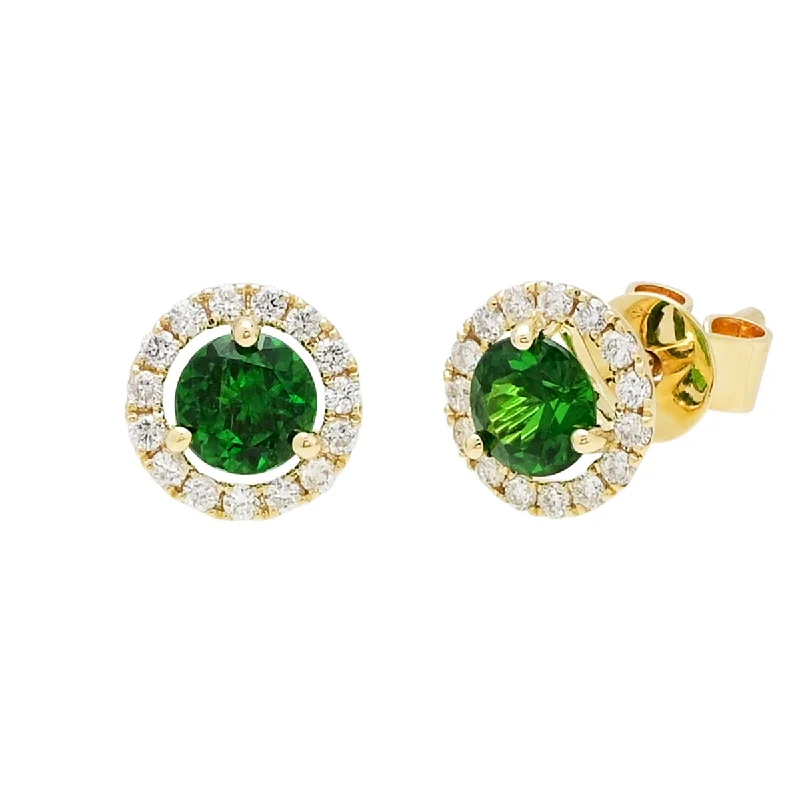 Tsavorite Garnet Halo Stud Earrings in 14kt Yellow Gold with Diamonds (1/5ct tw)