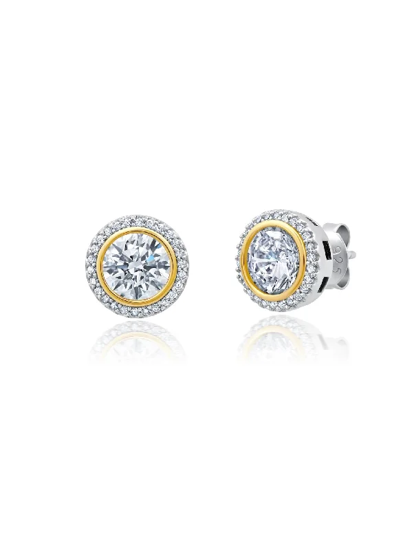 Two Tone Halo Stud Earrings