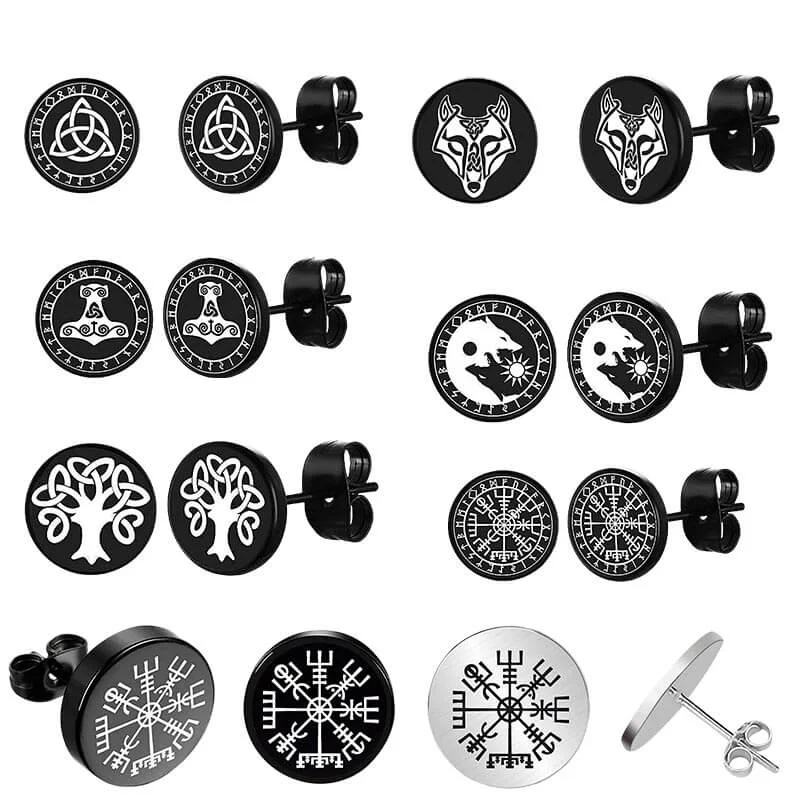 Viking Sigils Stainless Steel Stud Earrings