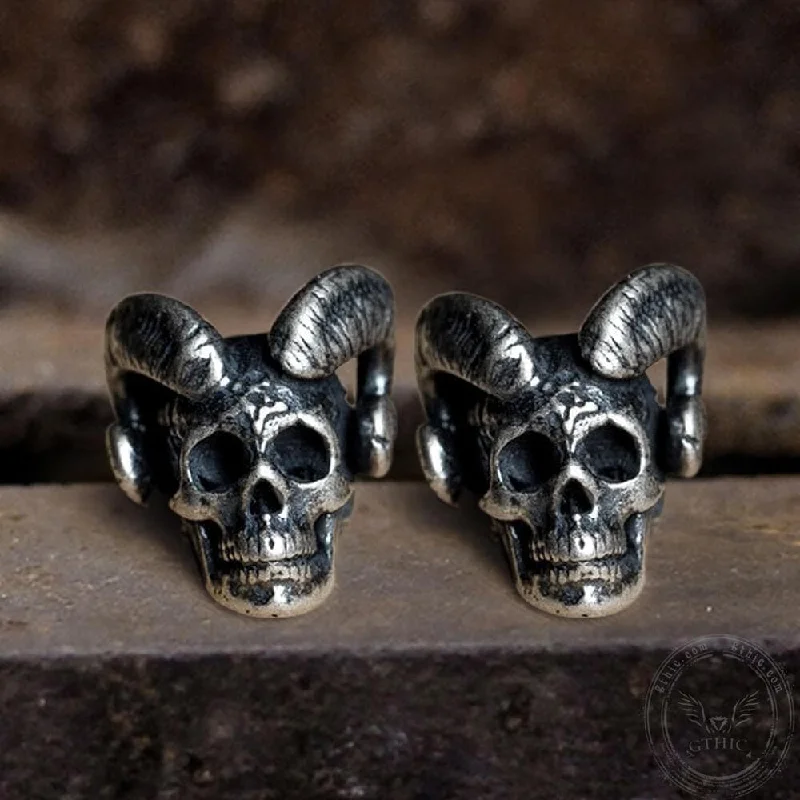 Vintage Goat Head Skull Sterling Silver Stud Earrings