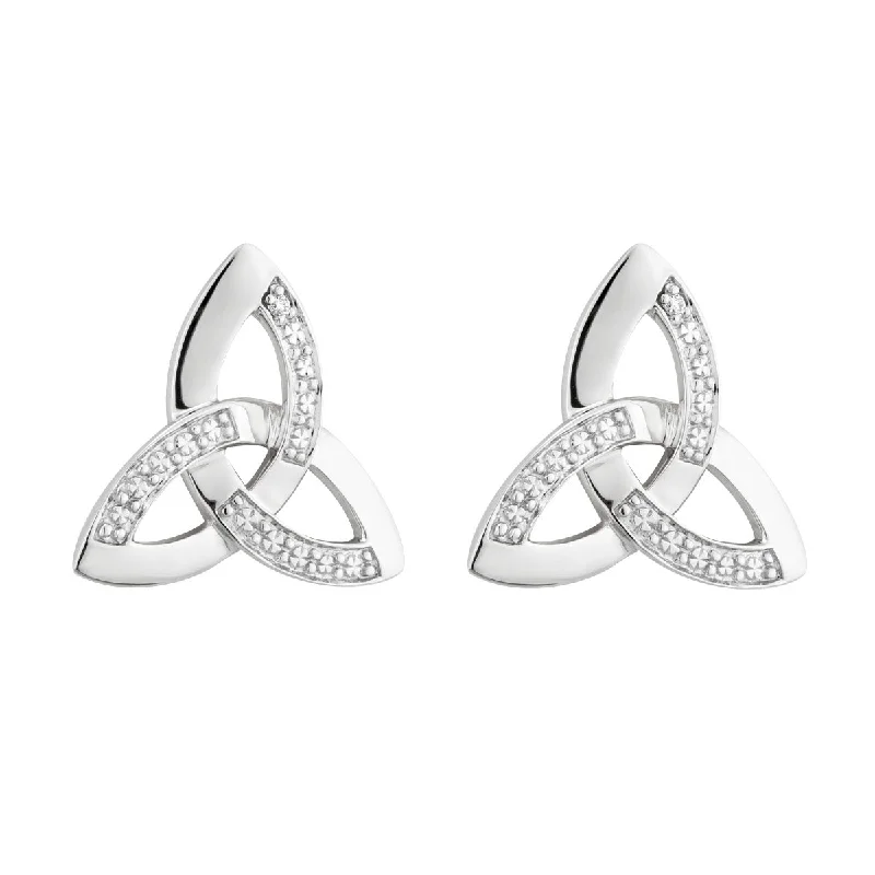 14K White Gold Diamond Trinity Knot Stud Earrings