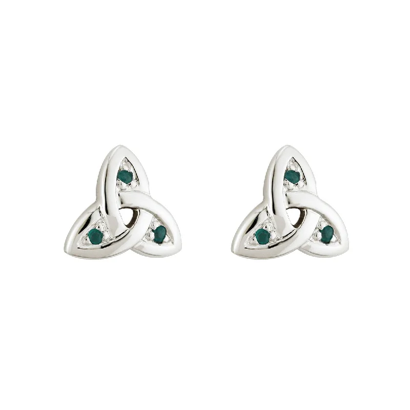 14K White Gold Emerald Trinity Knot Stud Earrings