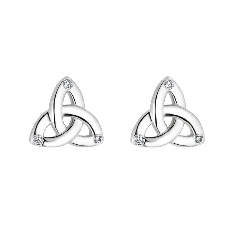 14K White Gold Flush Set Diamond Trinity Knot Stud Earrings