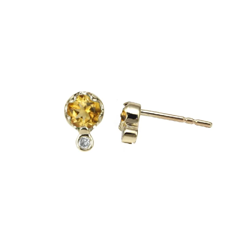 Gold Citrine & Diamond Stud Earrings