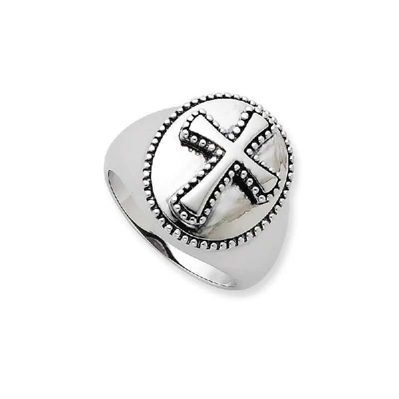 Boldness, Milgrain Cross Ring in Silver