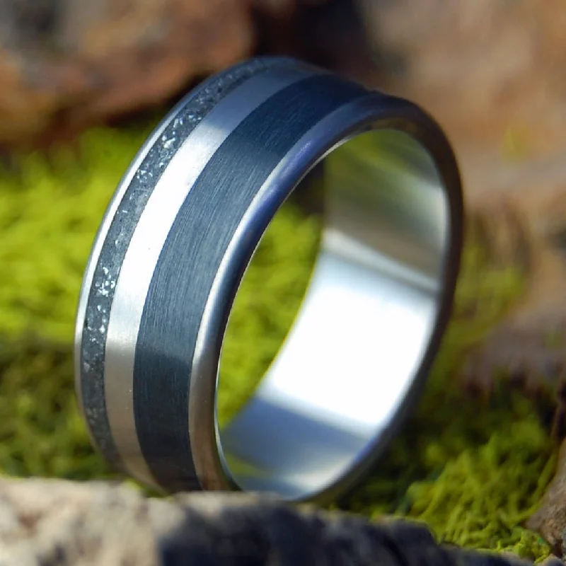 Family Truck | Men's Crushed Truck Parts and Onyx Stone & Titanium Wedding Ring