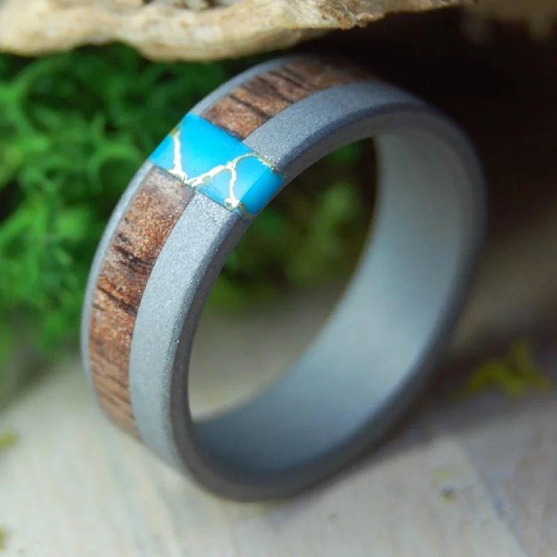 Koa Gold | Men's Koa Wood, Turquoise & Titanium Wedding Ring