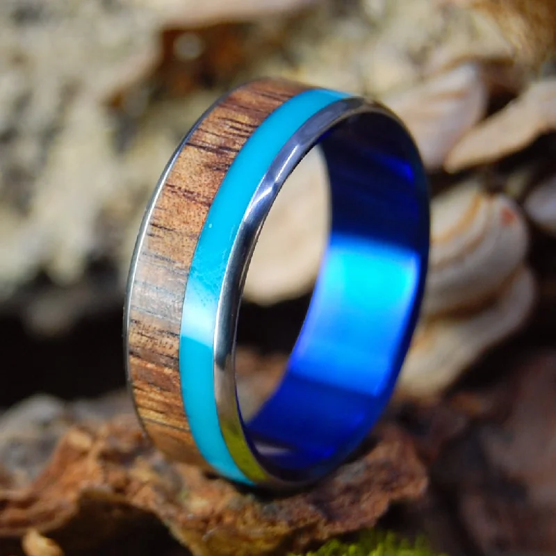 Koa Turquoise Blue | Men's Turquoise Resin, Hawaiian Koa Wood & Titanium Wedding Ring