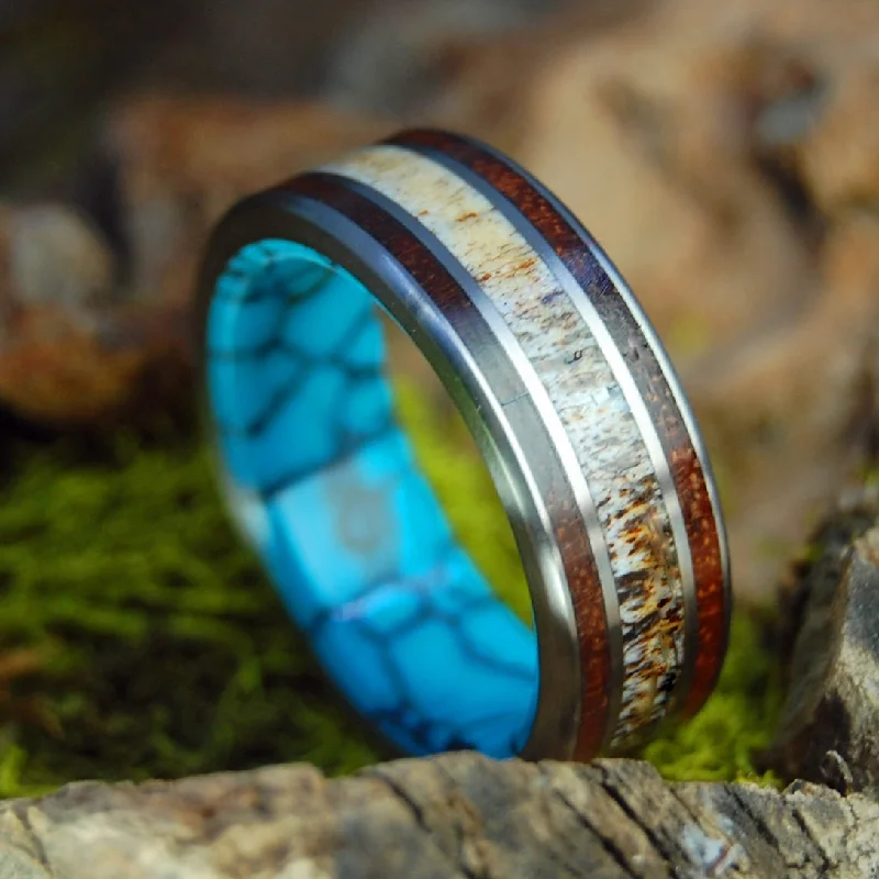 Red Oak Moose | Men's Turquoise, Moose Antler & Titanium Wedding Ring