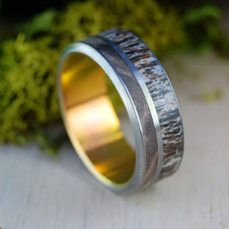 Sunset Sugar Shack | Men's Moose Antler, Dark Maple & Titanium Wedding Ring