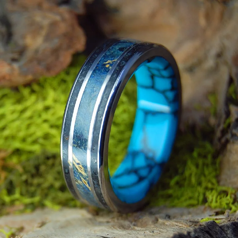 Turquoise Elves Of Iceland II | Men's Beach Sand, Turquoise & Titanium Wedding Ring