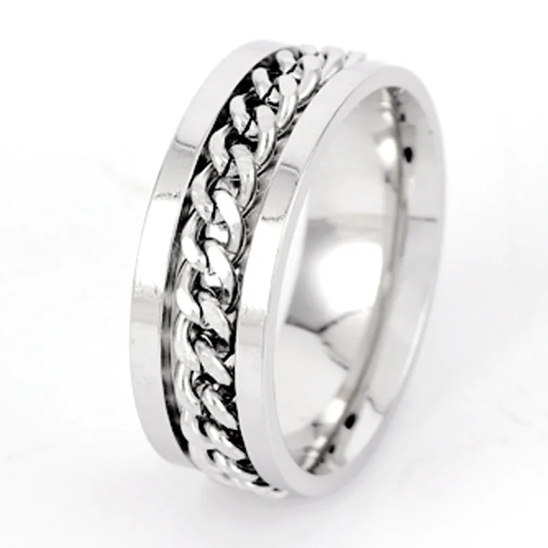 Wholesale Ring Opening Bottle Rotatable Chain Titanium Steel Men's Ring