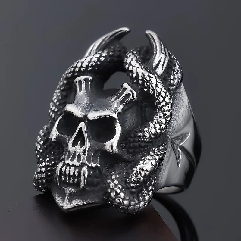 Wholesale Skull Snake Shape Stainless Steel Men's Ring