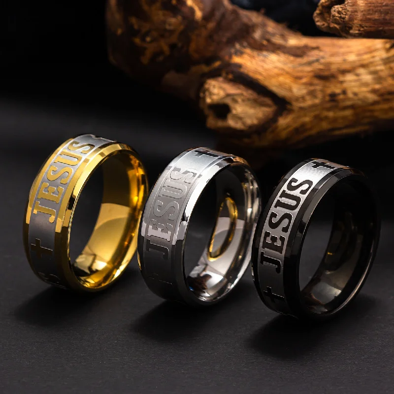 Wholesale Titanium Steel Corrosion Letters Men's Ring