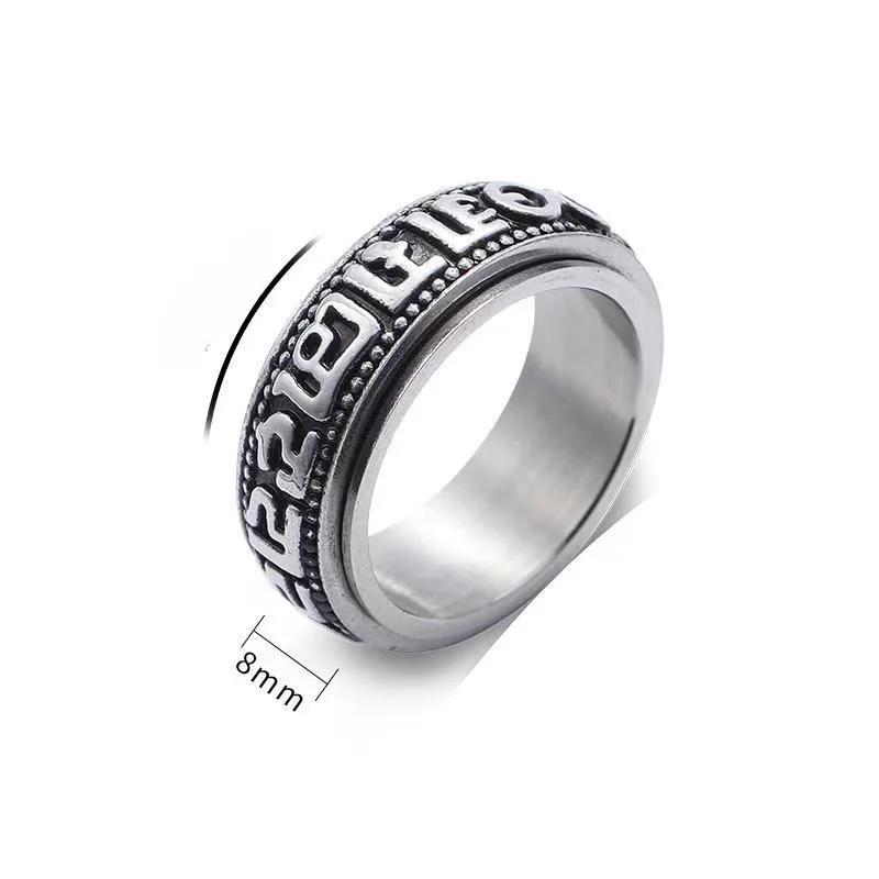 Wholesale Titanium Steel Town Shop Treasure Six-character Mantra Men's Ring