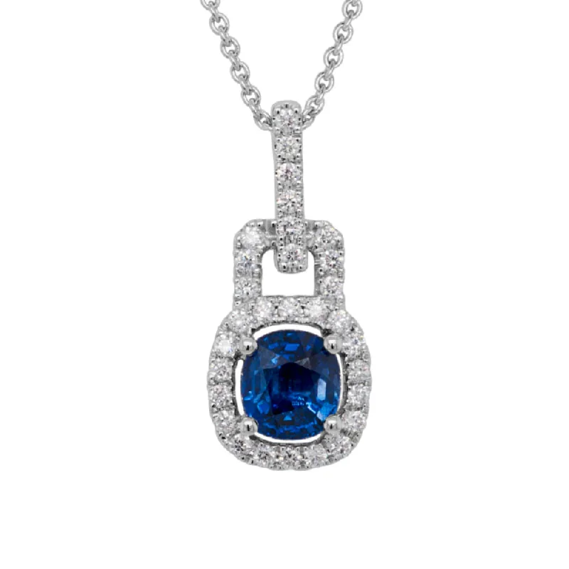 14w Blue Sapphire & Diamond Pendant Necklace