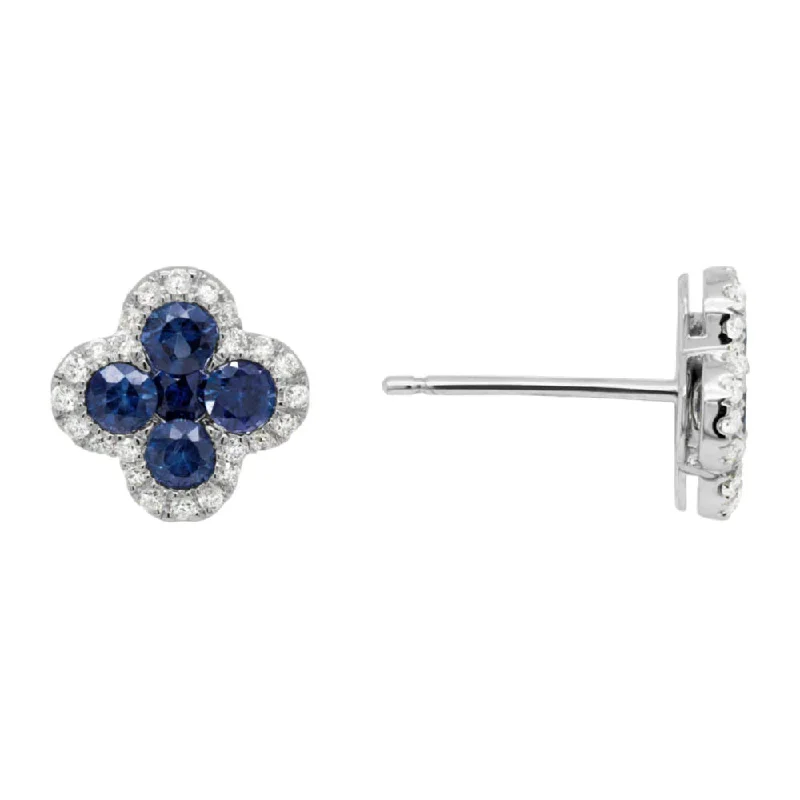 14k Blue Sapphire Flower Studs